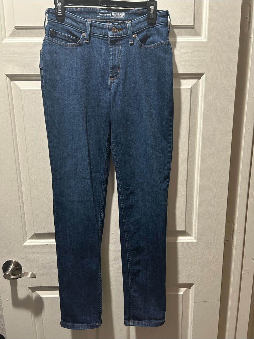 Carhartt Relaxed Fit Straight Leg Women's Blue Denim Jeans Size 4 Tall